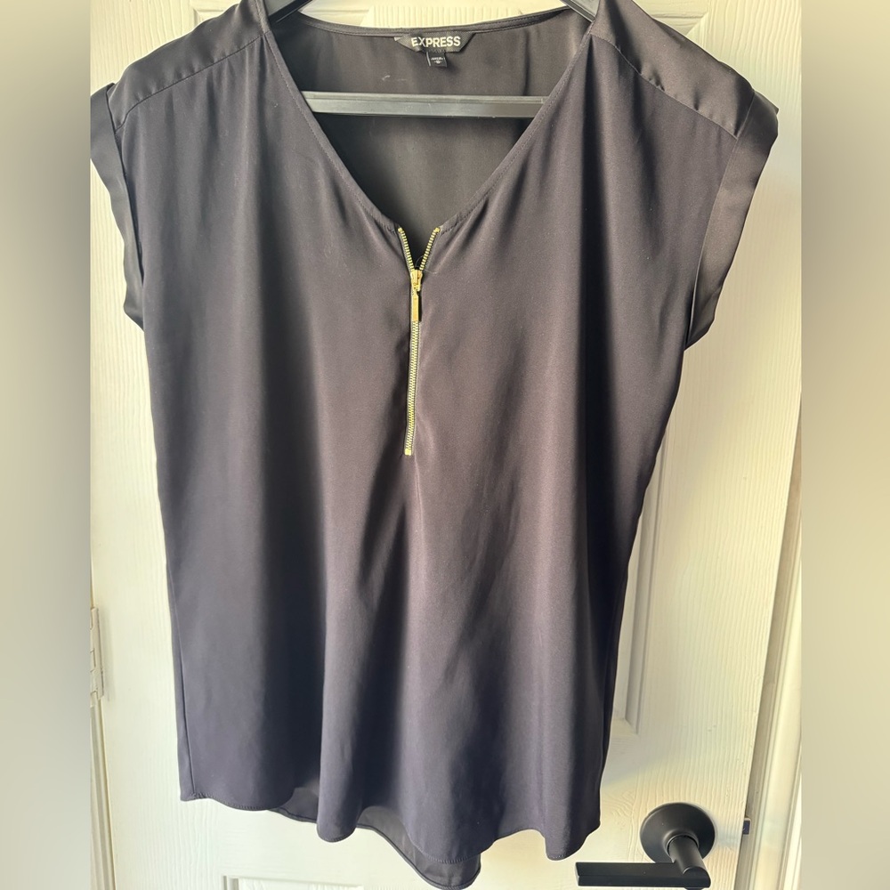 Express Black Blouse with Gold Zipper